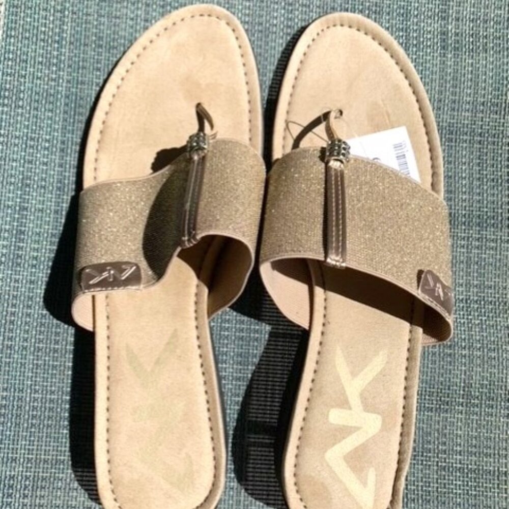 Anne Klein Gold Sparkly Post Toe Sandals